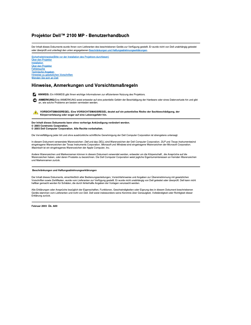 Page n°1 - Manuel utilisateur Dell 2100MP