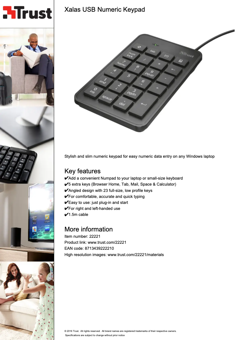Page 1 de la notice Manuel utilisateur Trust Xalas USB Numeric Keypad