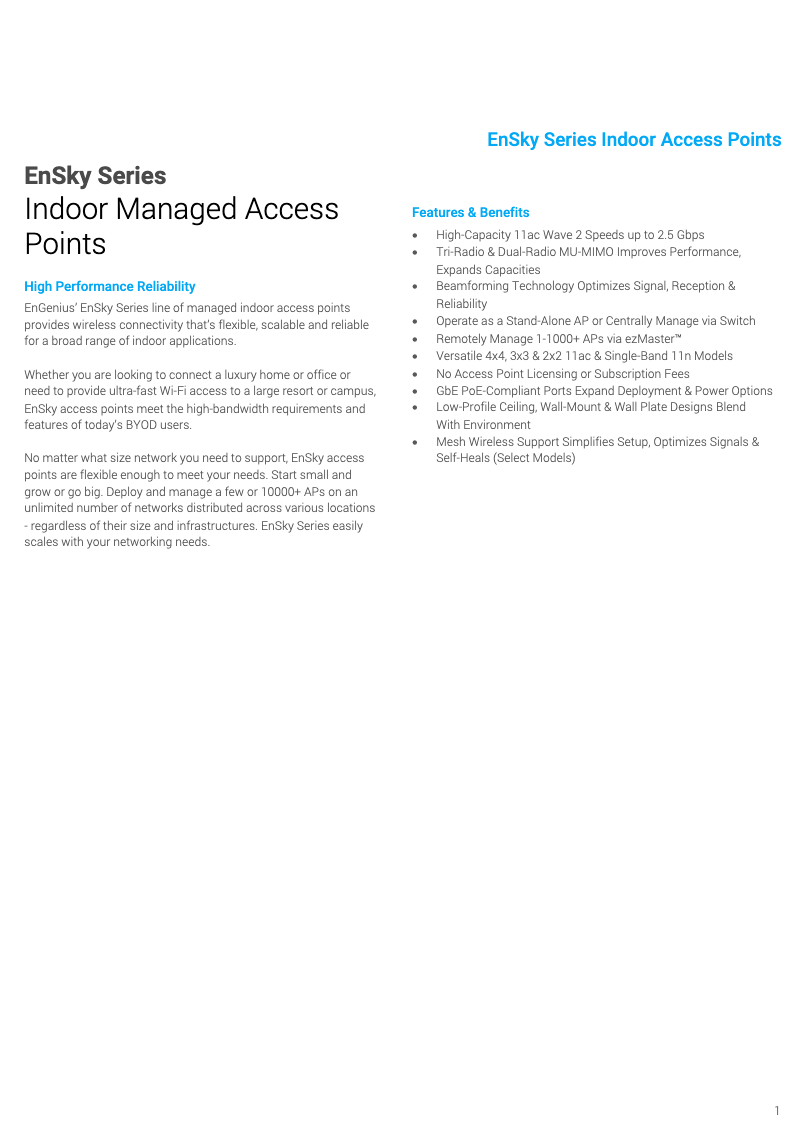 Page 1 de la notice Fiche technique EnGenius EWS550AP