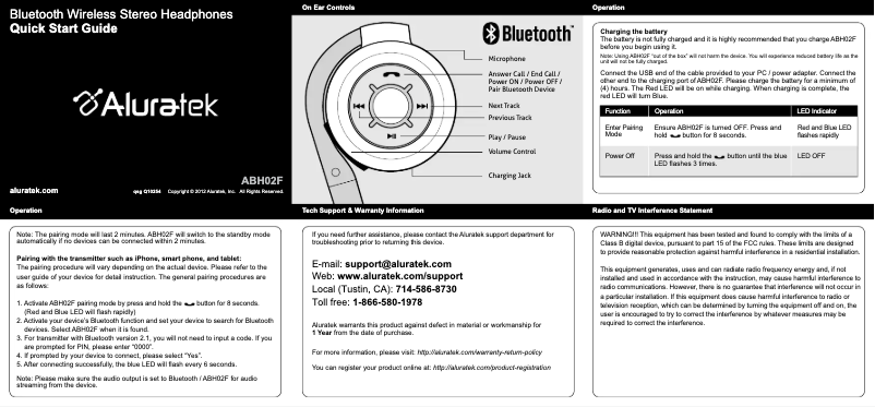 Page n°1 - Manuel utilisateur Aluratek ABH02F