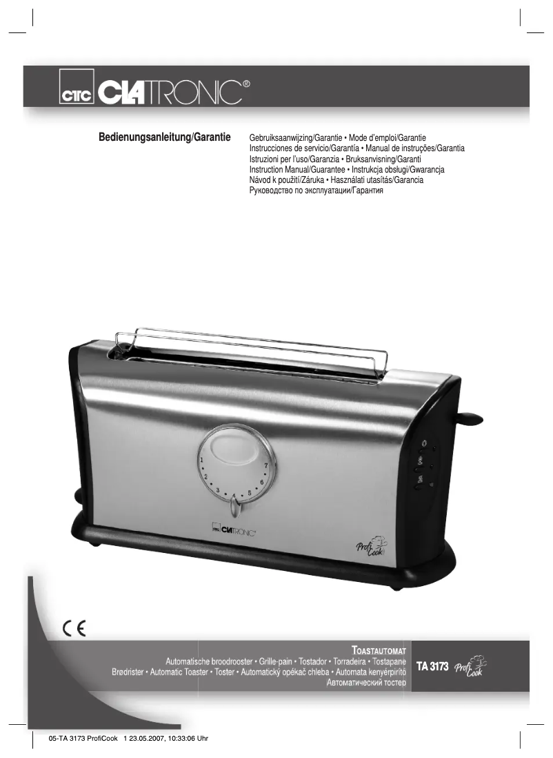 Page 1 de la notice Manuel utilisateur Clatronic TA 3173