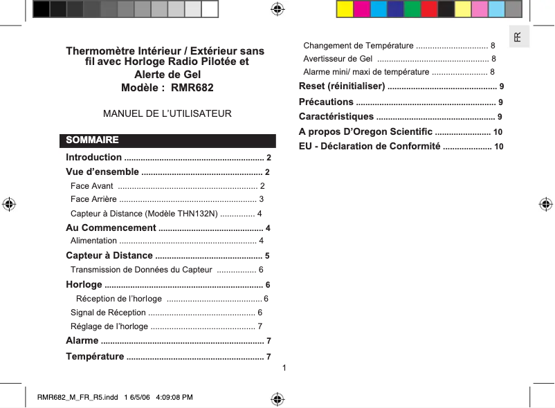 Page 1 de la notice Manuel utilisateur Oregon Scientific RMR682