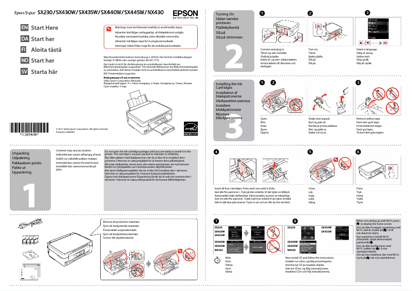 Page n°1 - Guide d'installation Epson Stylus SX230