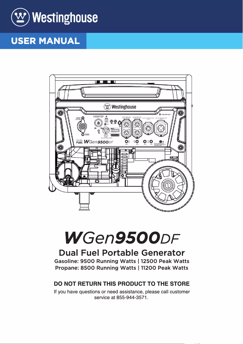 Page n°1 - Manuel utilisateur Westinghouse WGen9500DF