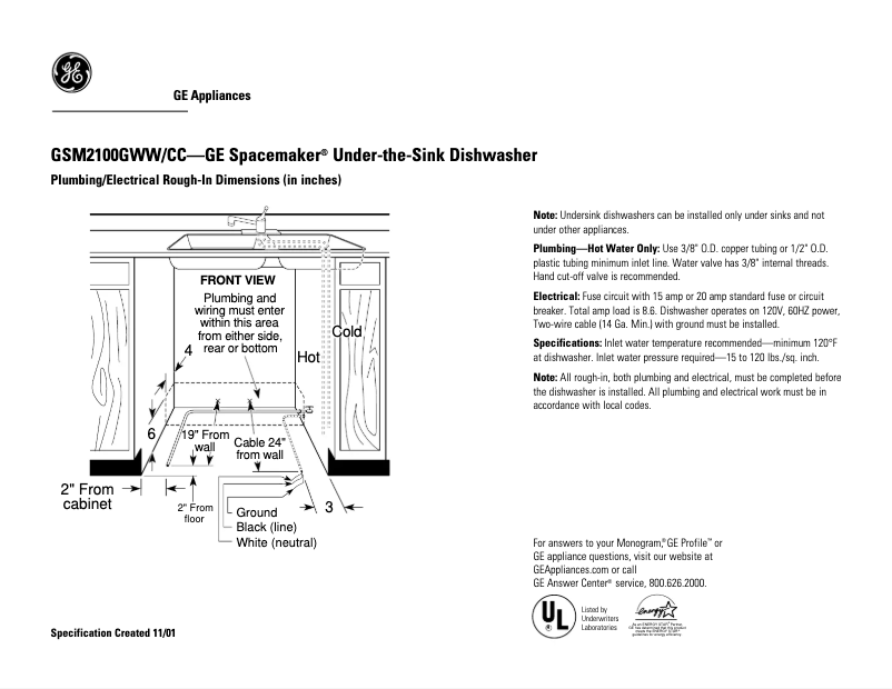 Page 1 de la notice Fiche technique GE GSM2100GBB