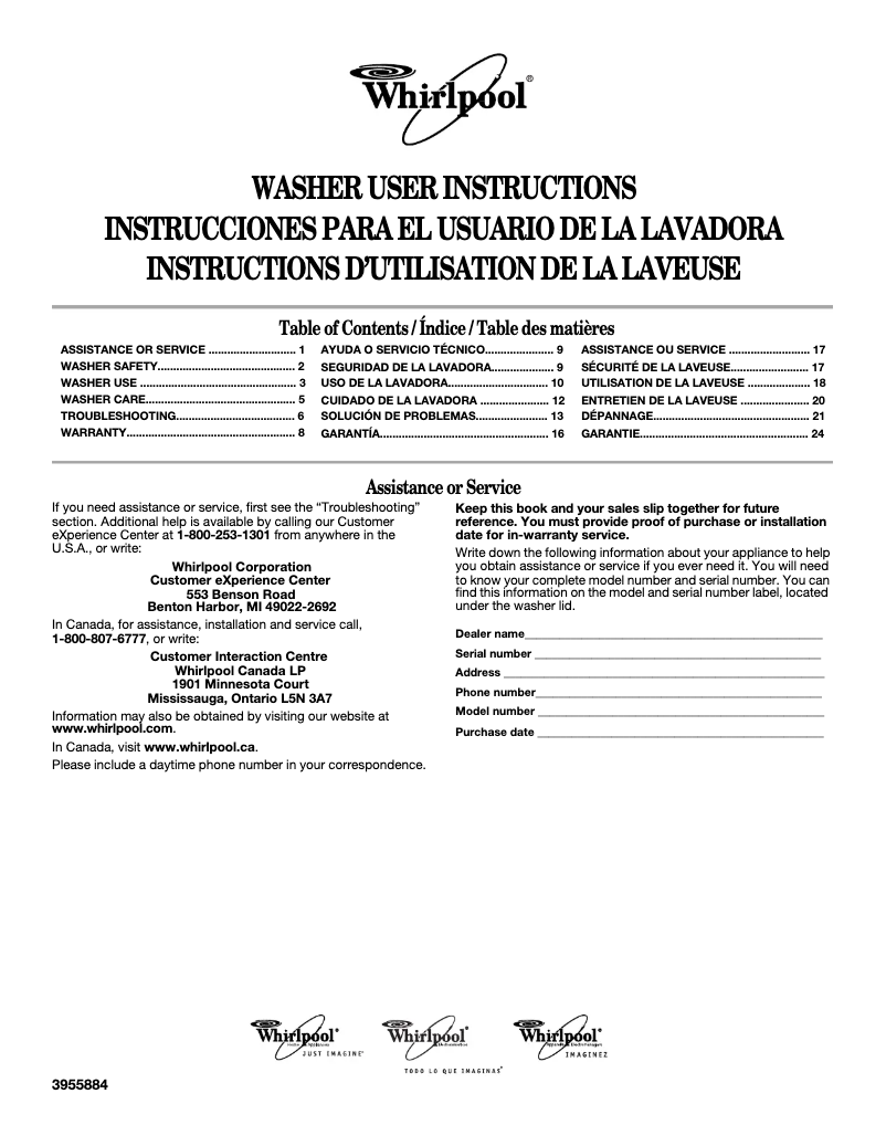 Image de la première page du manuel de l'appareil WTW5500SQ