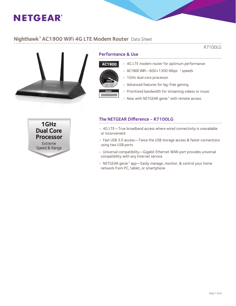 Image de la première page du manuel de l'appareil Nighthawk R7100LG