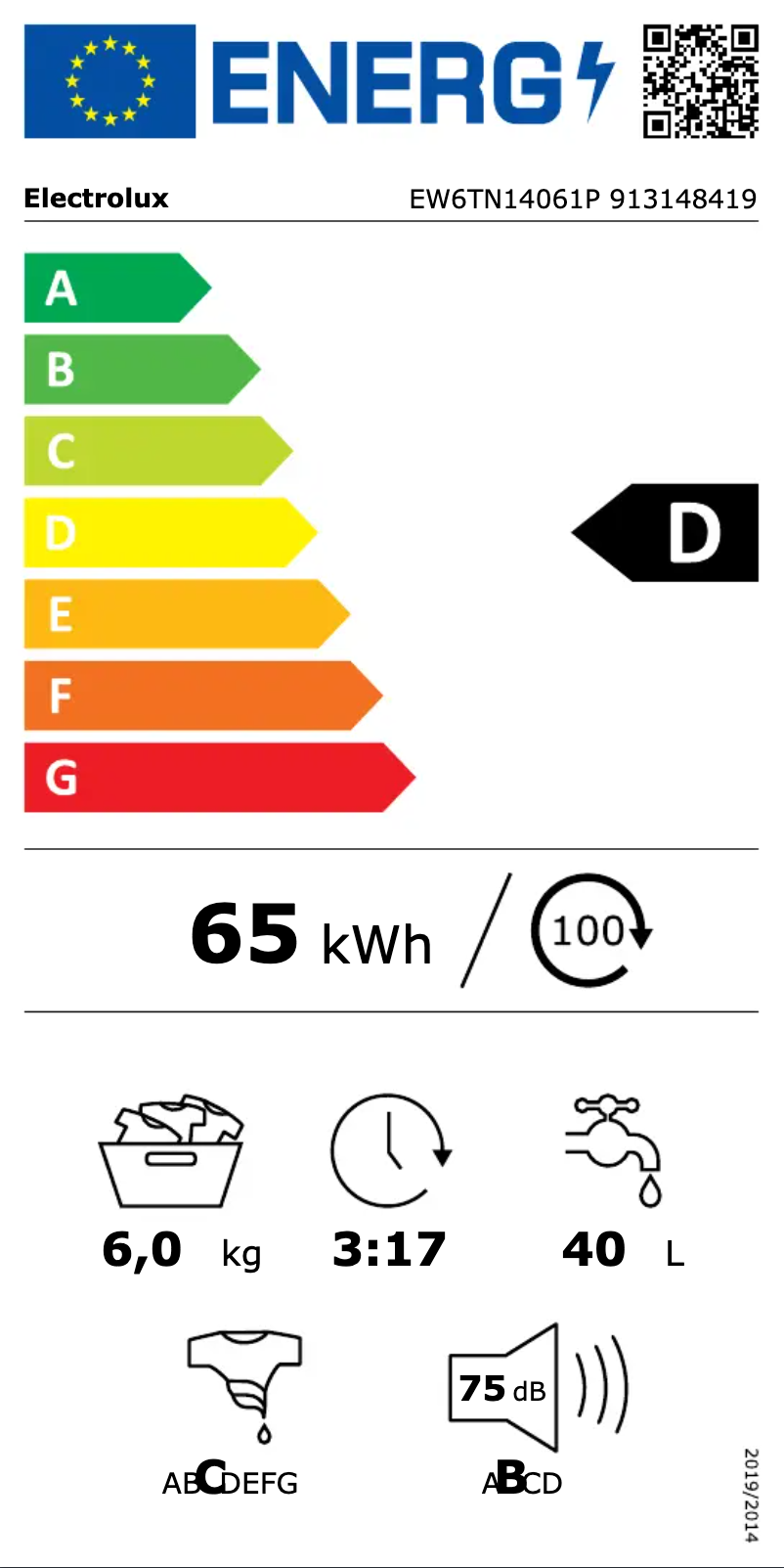 Page n°1 - Label énergétique Electrolux EW6TN14061P