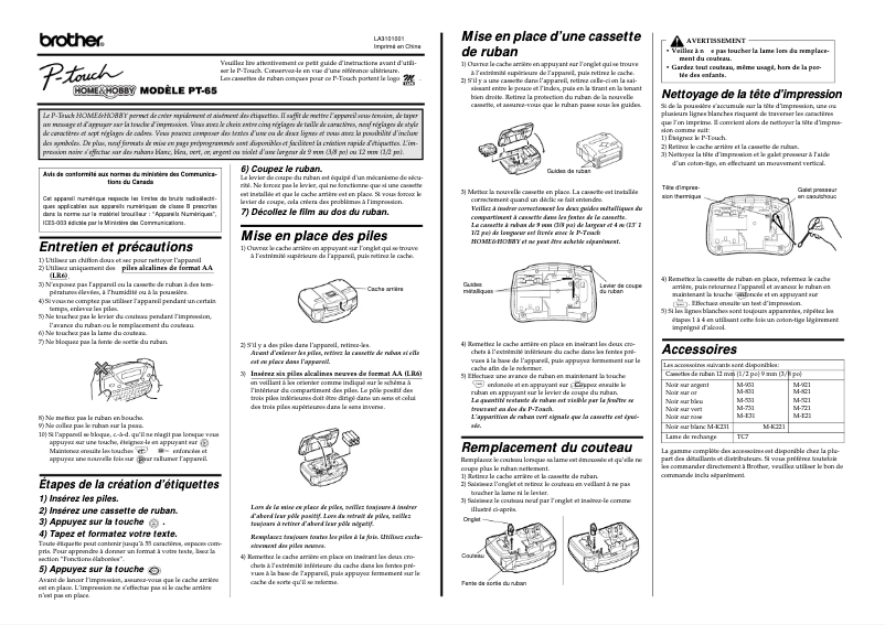 Image de la première page du manuel de l'appareil P-Touch PT-65