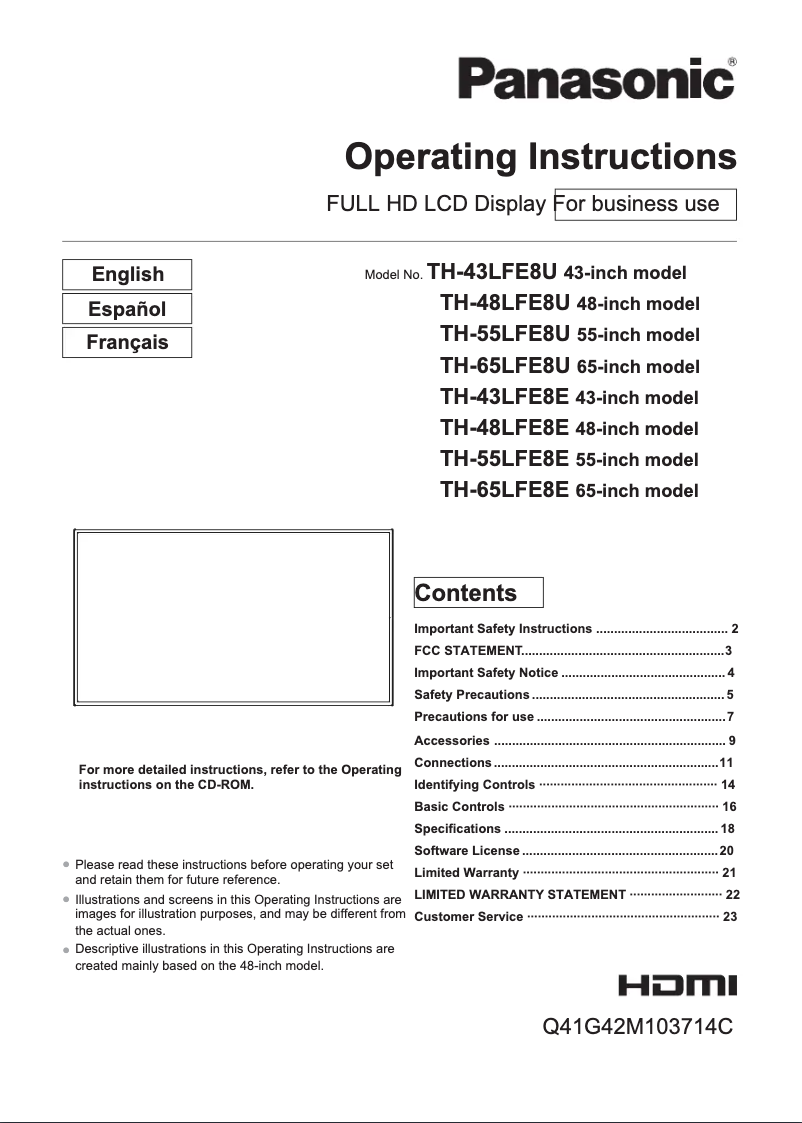 Page 1 de la notice Manuel utilisateur Panasonic TH-48LFE8E