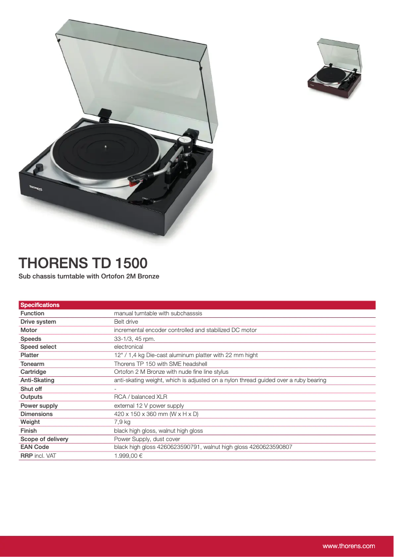 Page n°1 - Fiche technique Thorens TD 1500