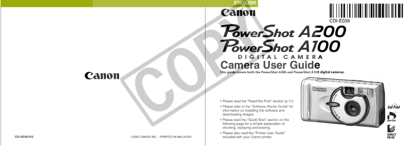 Page 1 de la notice Manuel utilisateur Canon PowerShot A200