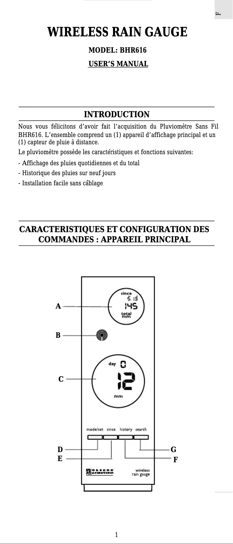 Page n°1 - Manuel utilisateur Oregon Scientific BHR616