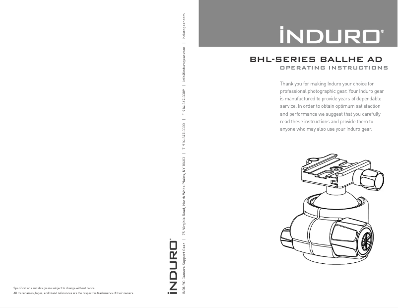 Page n°1 - Manuel utilisateur Induro BHL2S