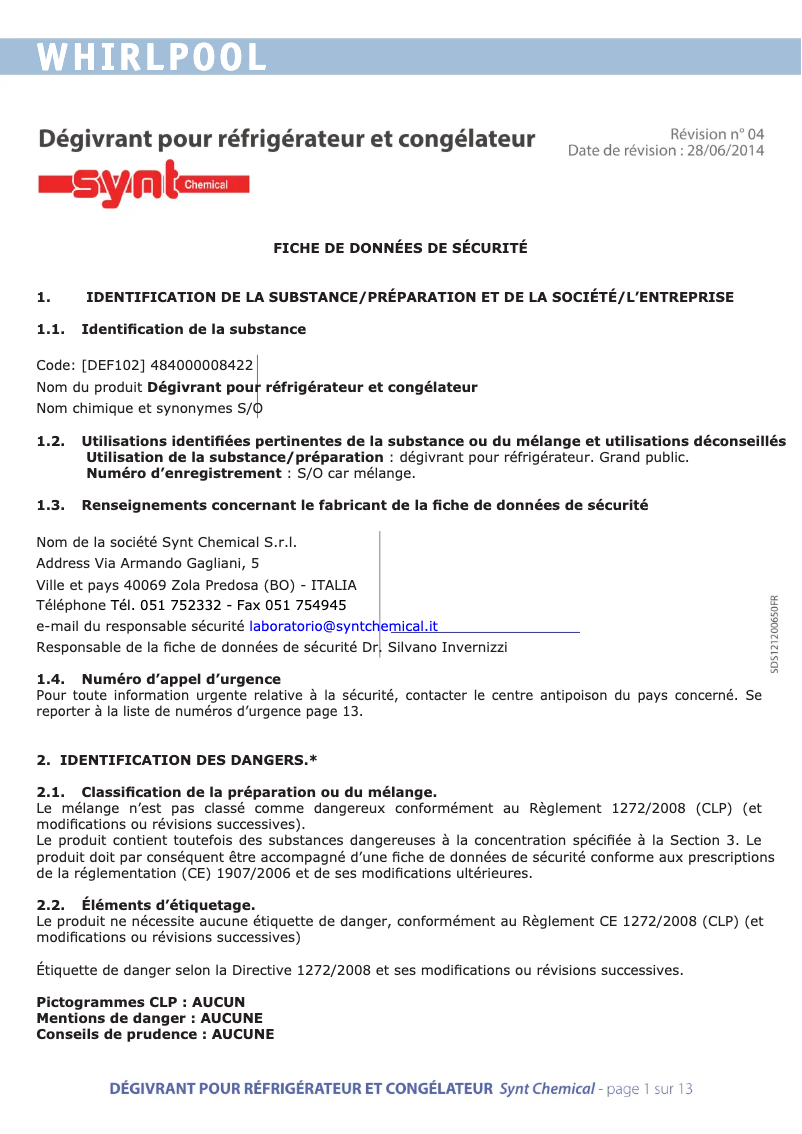 Page 1 de la notice Manuel utilisateur Bauknecht DEF102