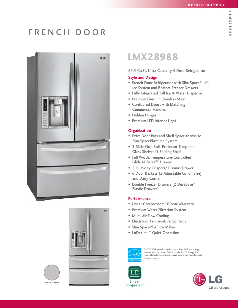 Page 1 de la notice Fiche technique LG LMX28988ST