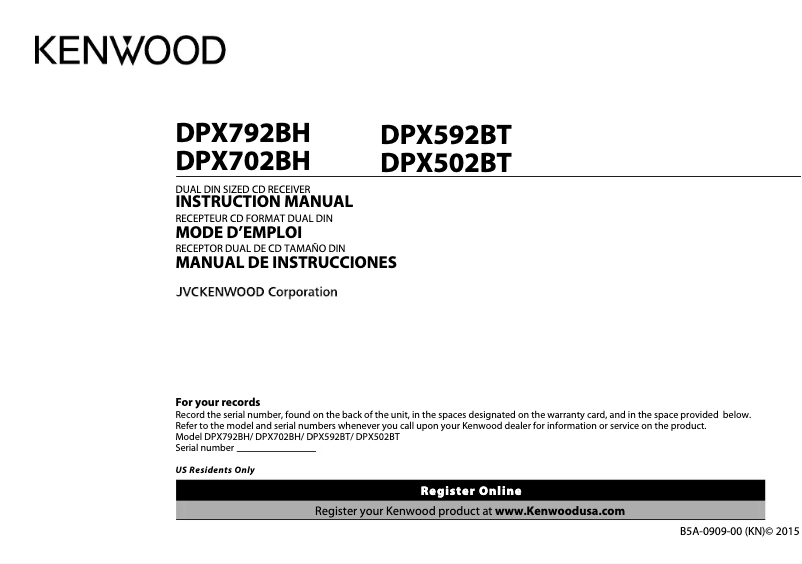 Page n°1 - Manuel utilisateur Kenwood DPX792BH