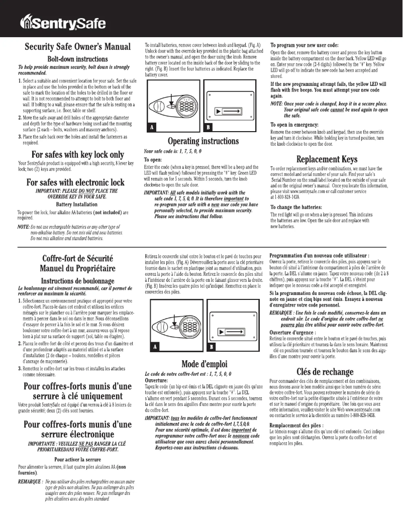 Page 1 de la notice Manuel utilisateur SentrySafe X031