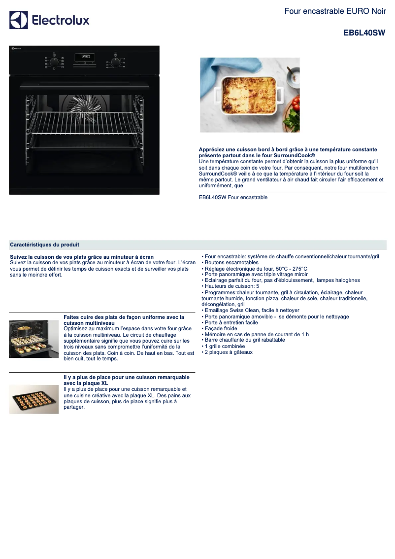 Page n°1 - Fiche technique Electrolux EB6L40SW