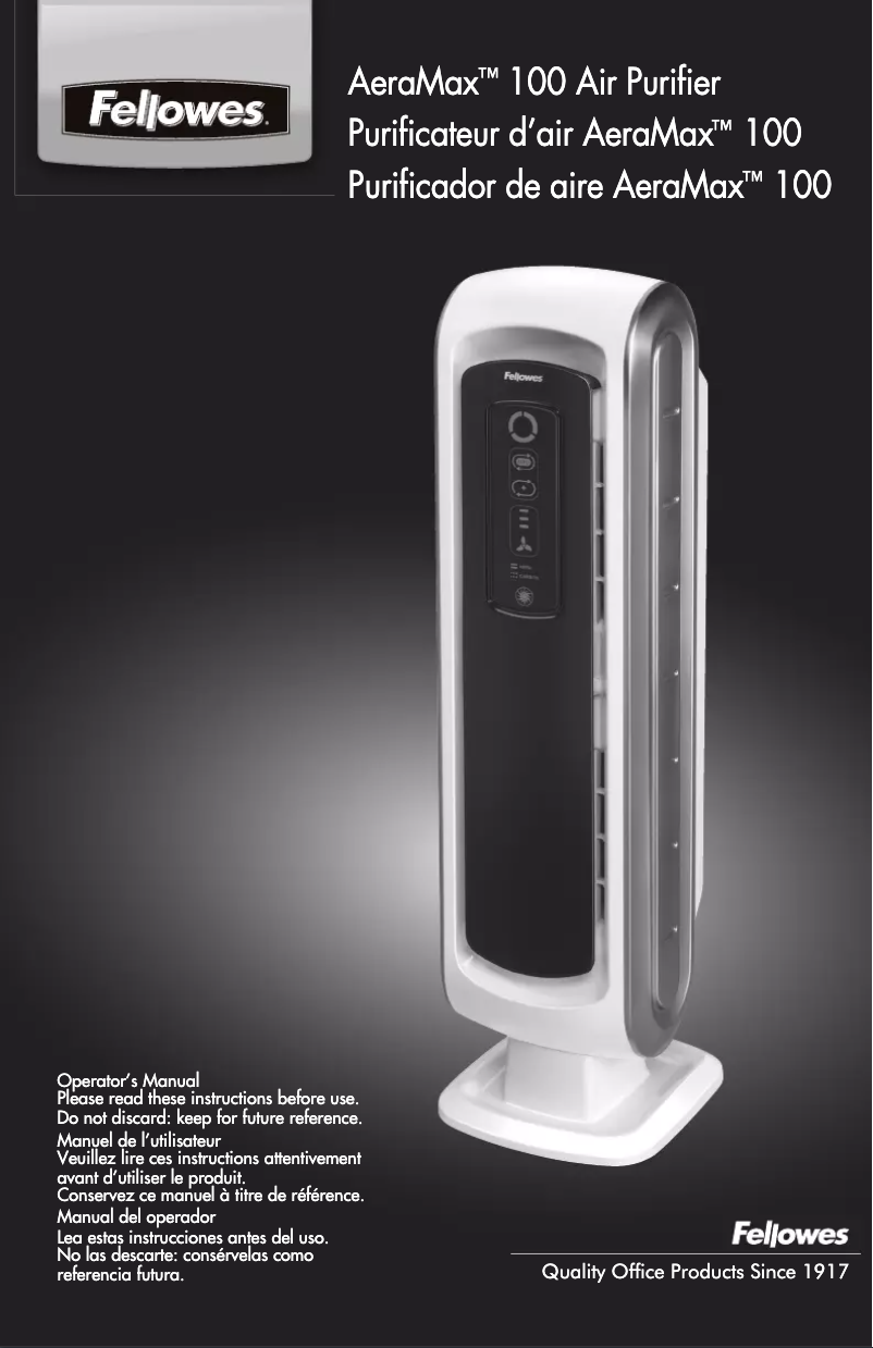 Page 1 de la notice Manuel utilisateur Fellowes AeraMax 100