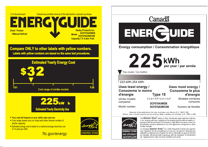 Page n°1 - Label énergétique Danby DCF070A5WDB