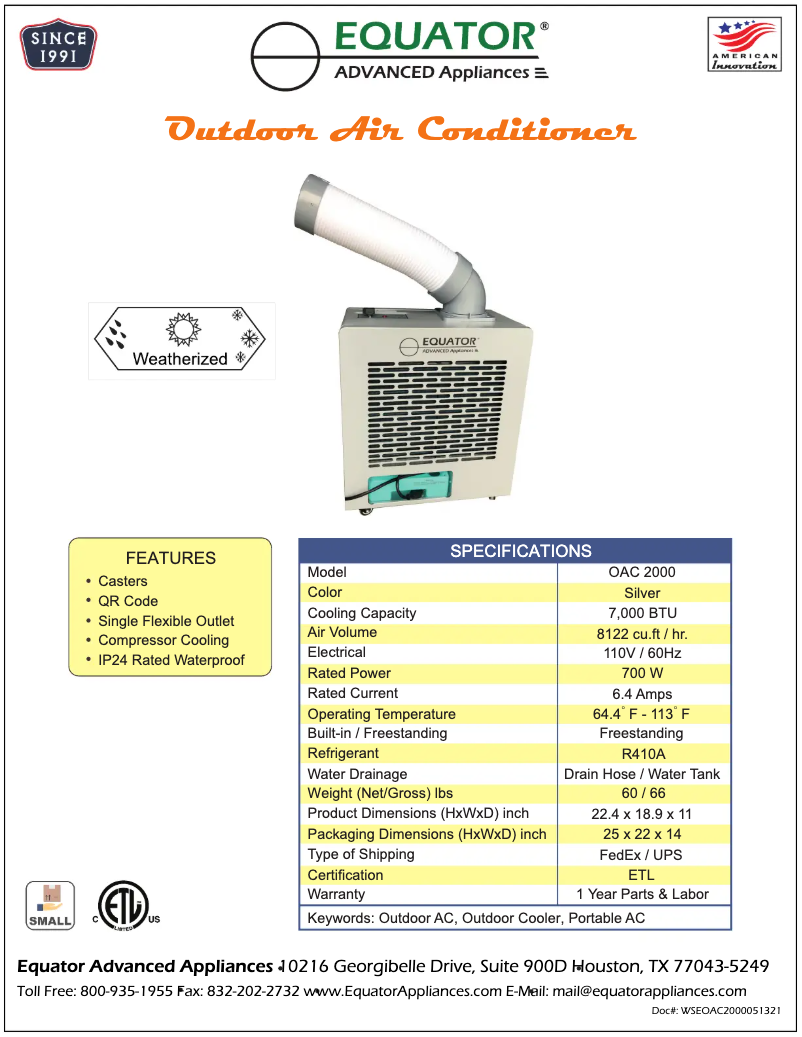 Page n°1 - Label énergétique Equator OAC 2000