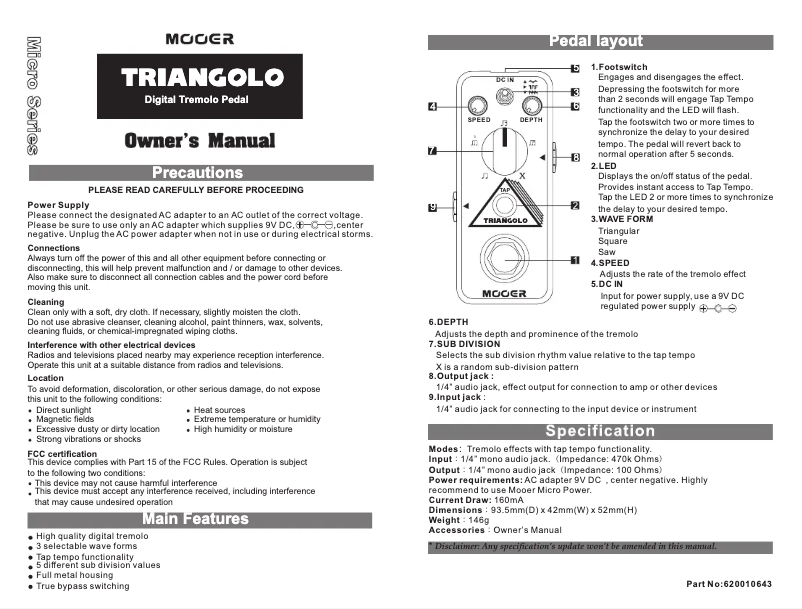 Page 1 de la notice Manuel utilisateur Mooer Triangolo