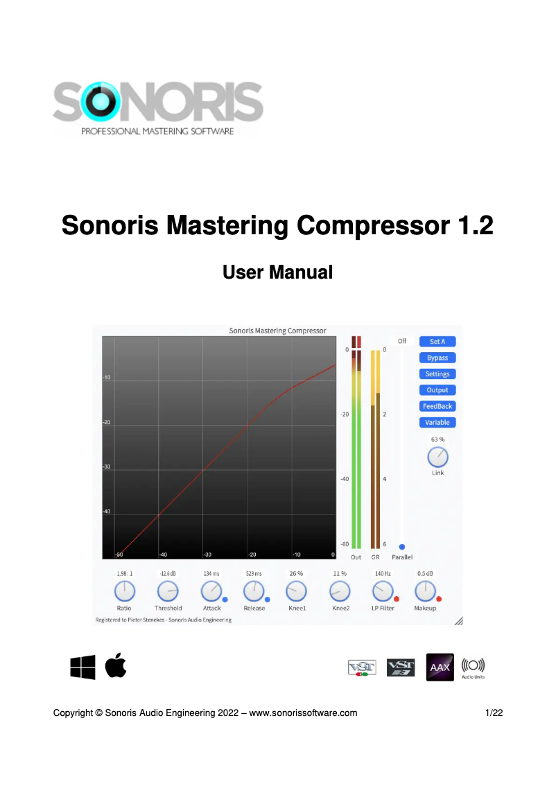 Página 1 del manual Manual de usuario SONORIS Mastering Compressor 1.2