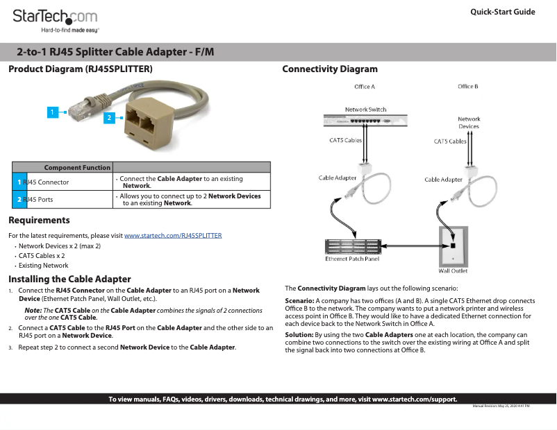 Page 1 de la notice Manuel utilisateur StarTech.com RJ45SPLITTER