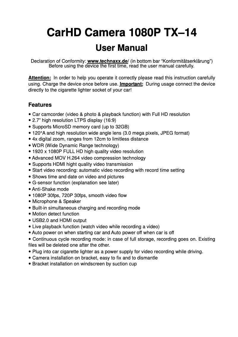 Page 1 de la notice Manuel utilisateur Technaxx TX14