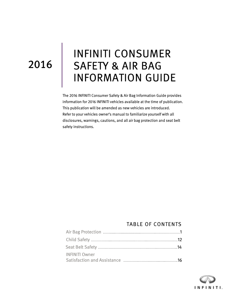 Page n°1 - Instructions de sécurité Infiniti Q50 (2016)
