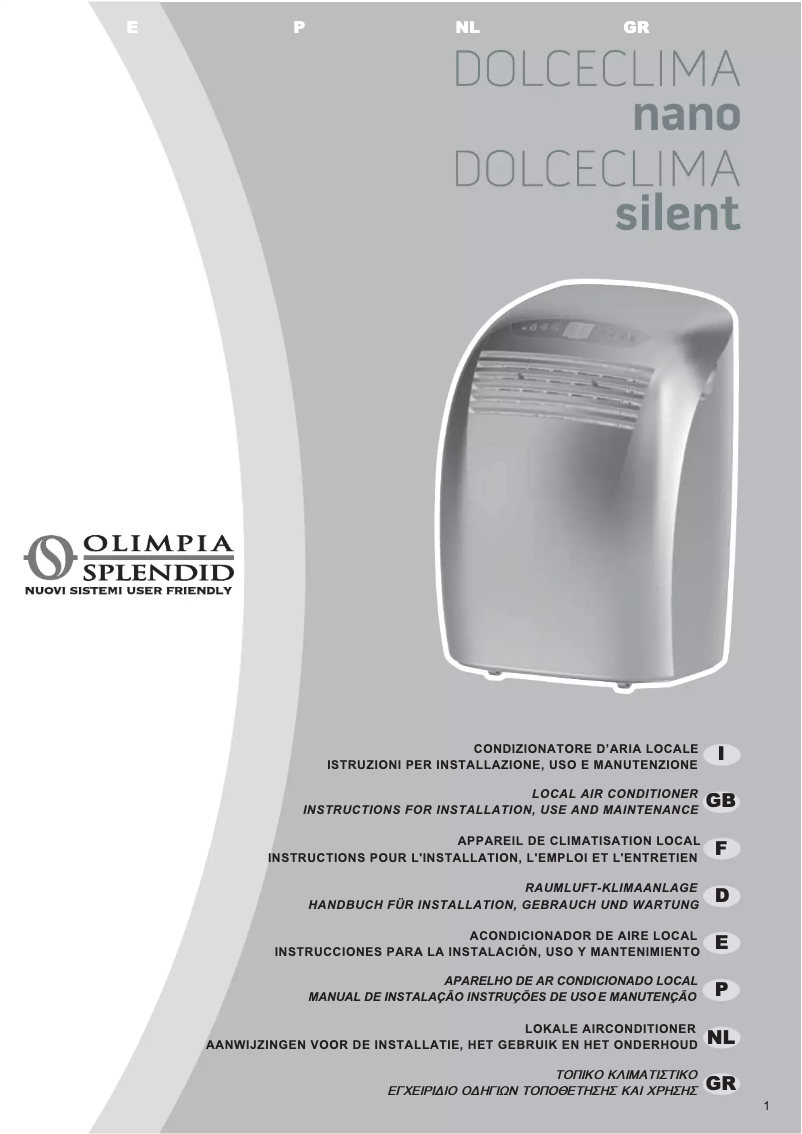 Page 1 de la notice Manuel utilisateur Olimpia Splendid Dolceclima Nano