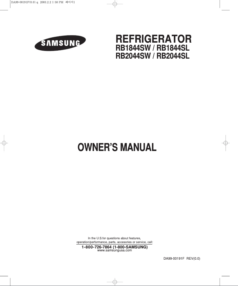 Page 1 de la notice Manuel utilisateur Samsung RB1844SL