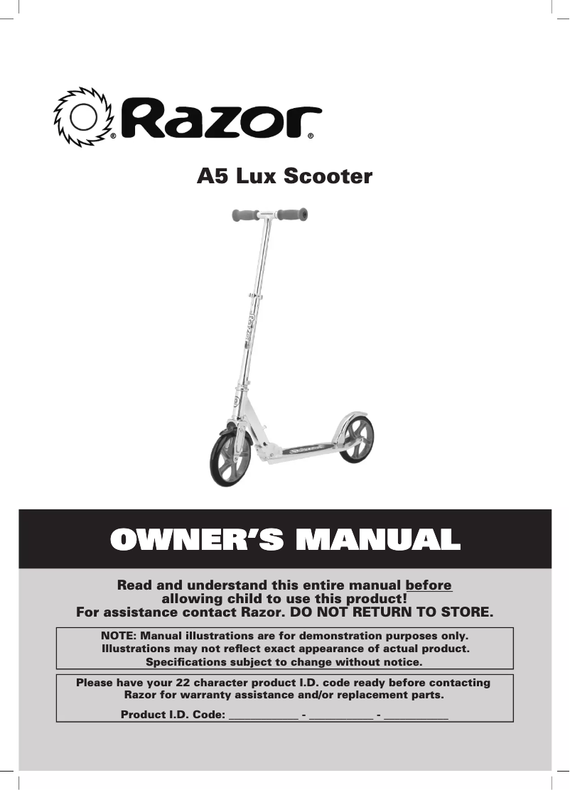 Page 1 de la notice Manuel utilisateur Razor A5 Lux