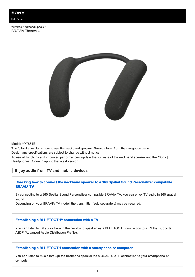 Página 1 del manual Manual de usuario Sony Bravia Theatre U