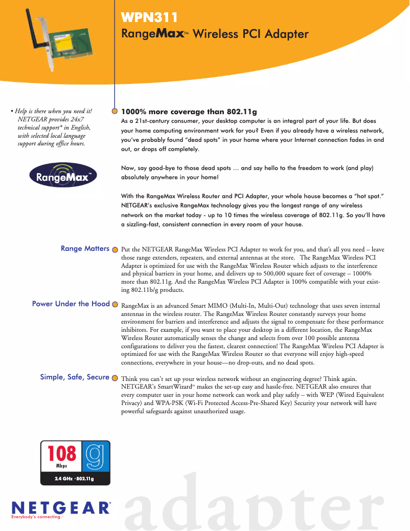 Page 1 de la notice Fiche technique Netgear WPN311