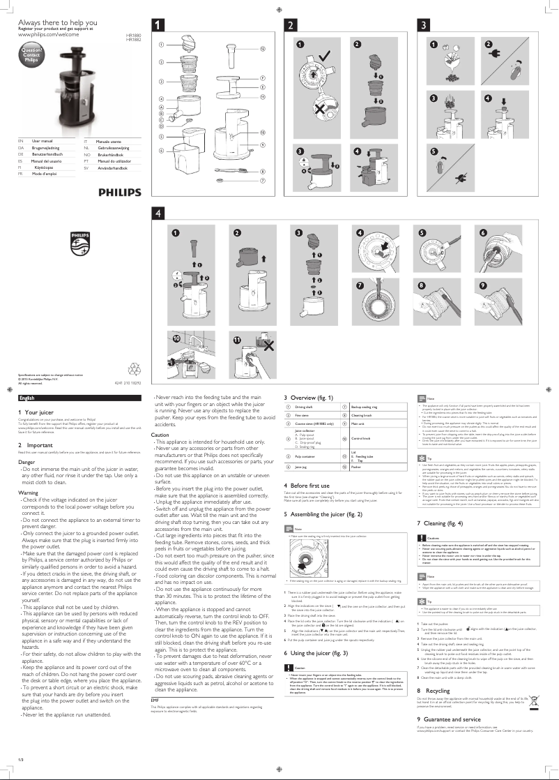 Image de la première page du manuel de l'appareil Avance HR1880