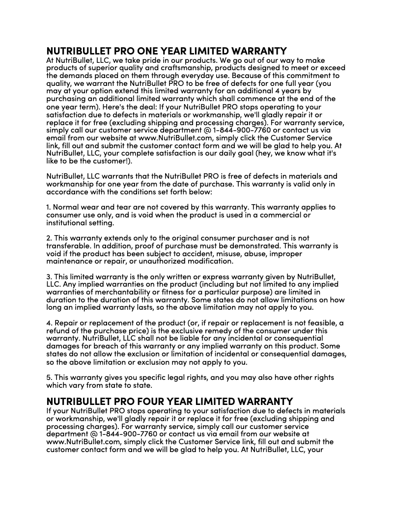 Page 1 de la notice Informations de garantie NutriBullet Pro 900