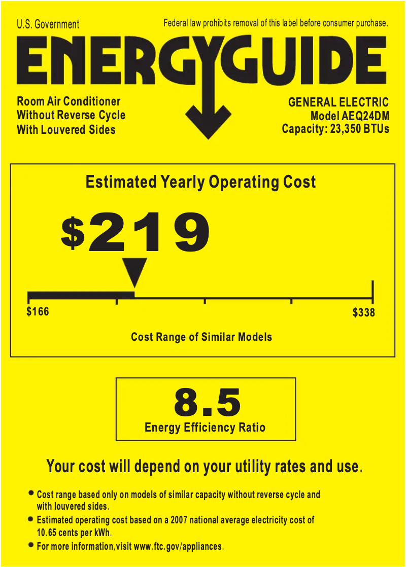 Page 1 de la notice Label énergétique GE AEQ24DM