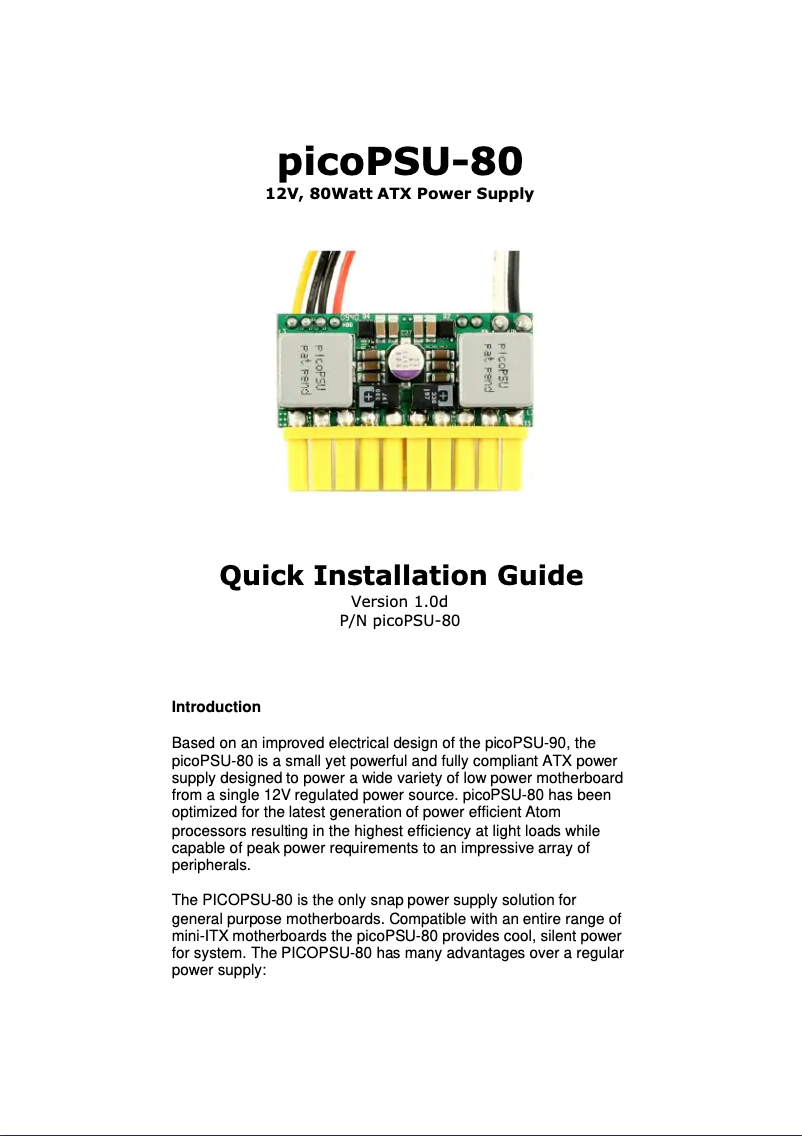Image de la première page du manuel de l'appareil picoPSU-80