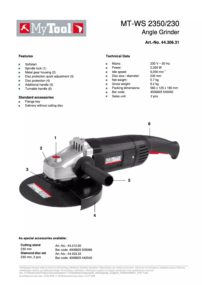 Image de la première page du manuel de l'appareil MT-WS 2350/230