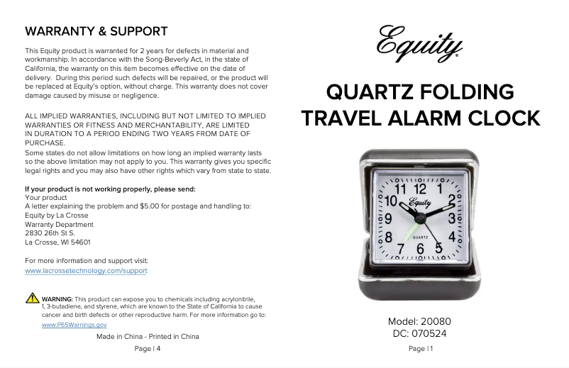 Page 1 de la notice Manuel utilisateur La Crosse Technology Equity 20080