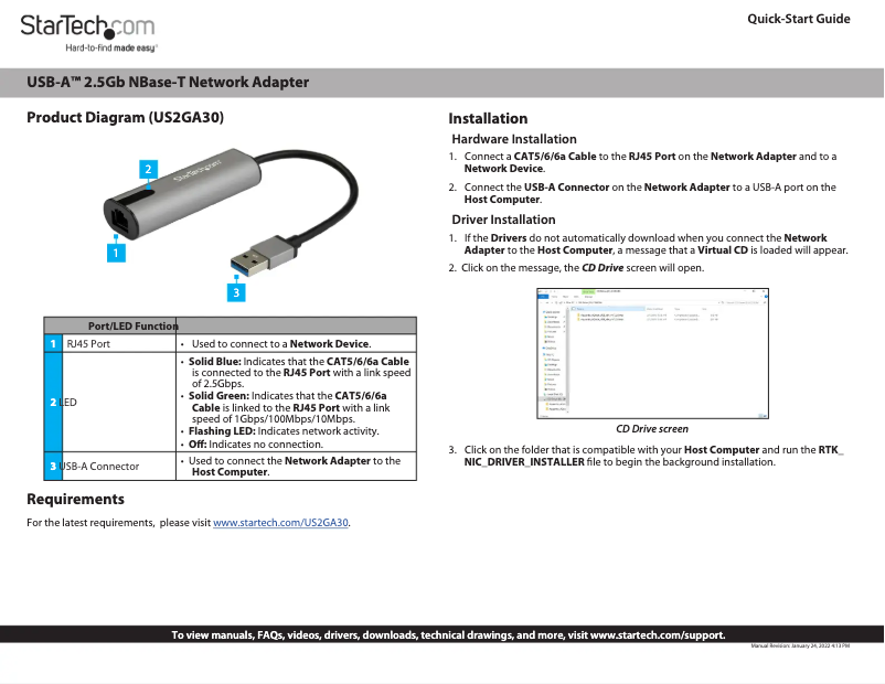 Page 1 of the manual Quick Start Guide StarTech.com US2GA30