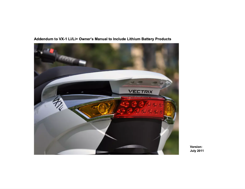 Page n°1 - Manuel utilisateur Vectrix VX-1 Li+