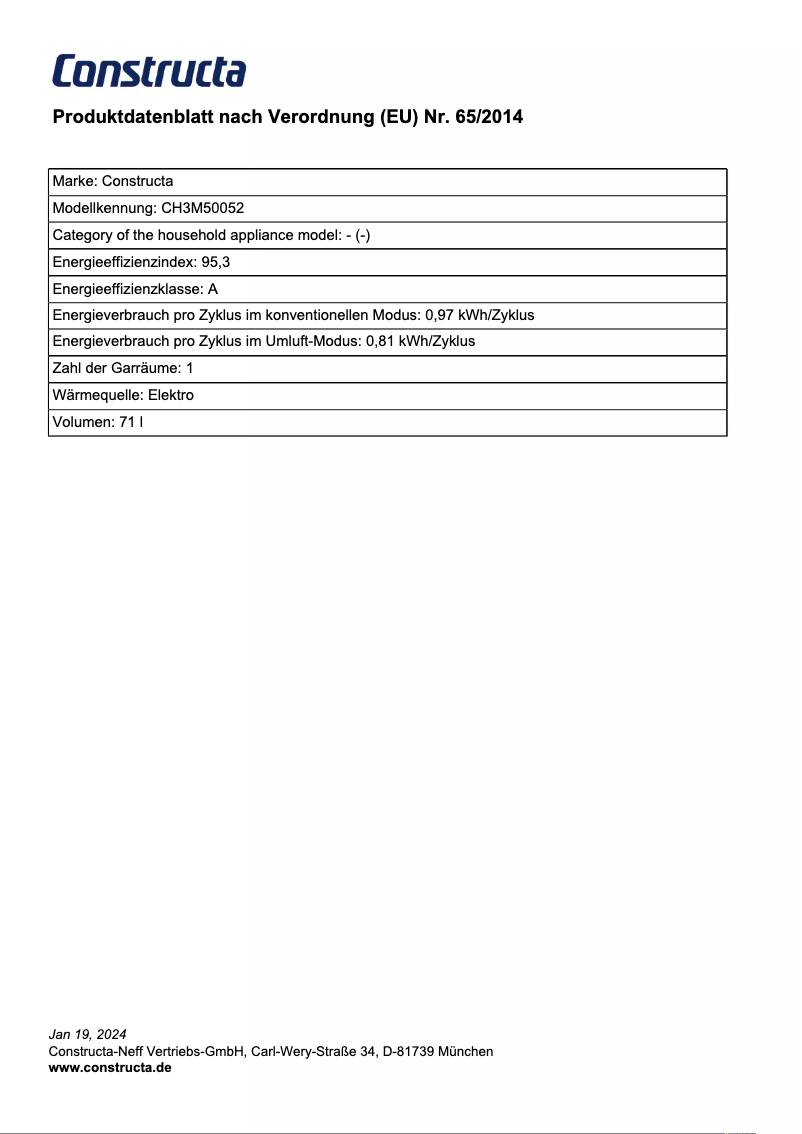 Page 1 de la notice Fiche technique Constructa CH3M50052