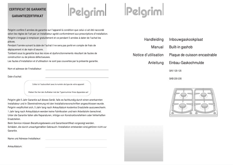 Page 1 of the manual User Manual Pelgrim GKB235