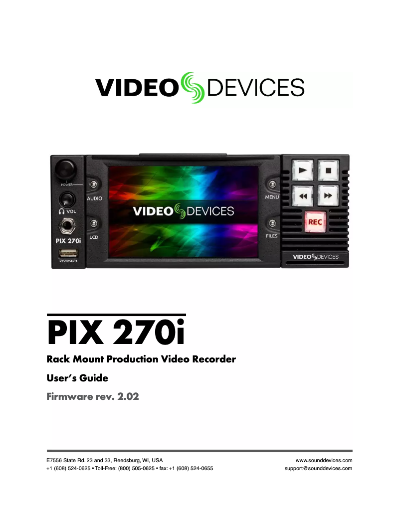 Page n°1 - Manuel utilisateur Video Devices PIX 270i