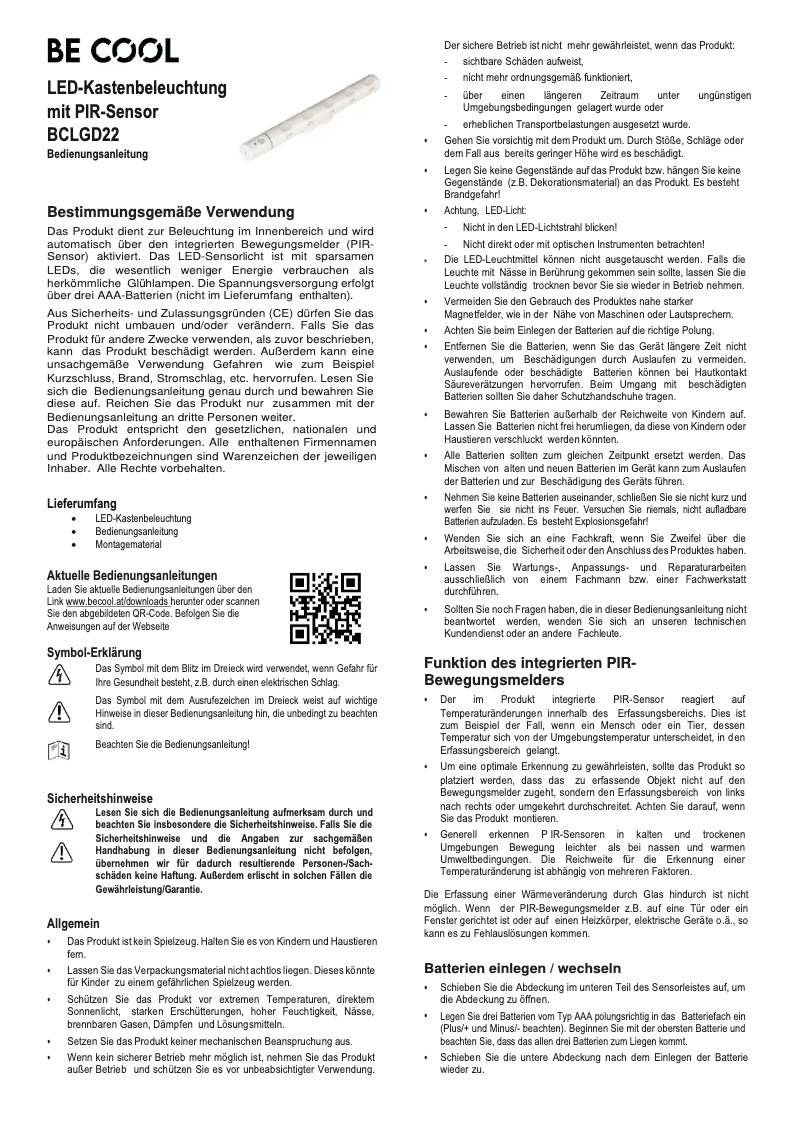 Page 1 de la notice Manuel utilisateur Be Cool BCLGD22