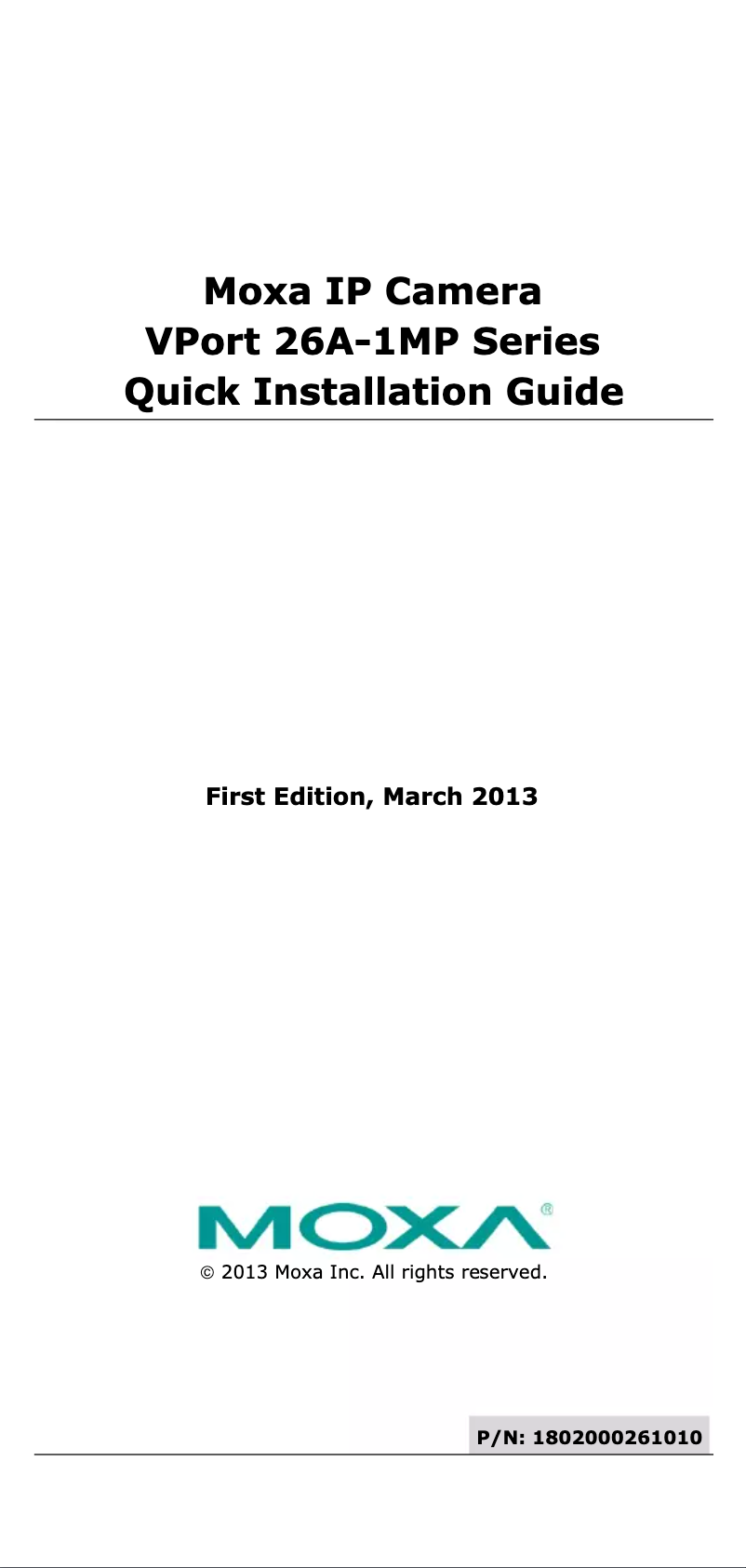 Image de la première page du manuel de l'appareil VPort P26A-1MP