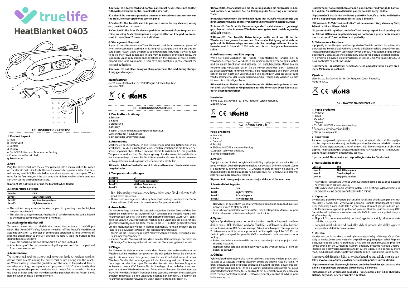 Page 1 de la notice Manuel utilisateur TrueLife HeatBlanket 0403